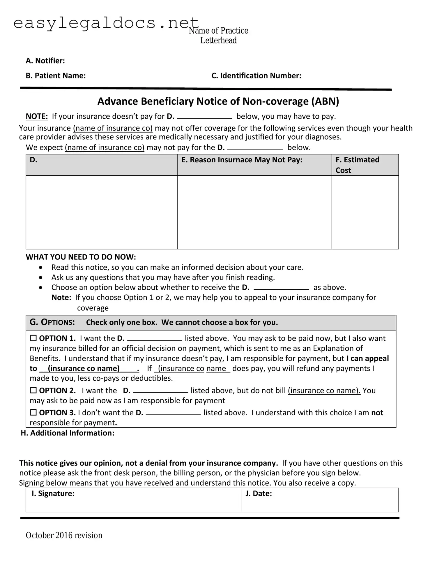 Download Advance Beneficiary Notice of Non-coverage Form