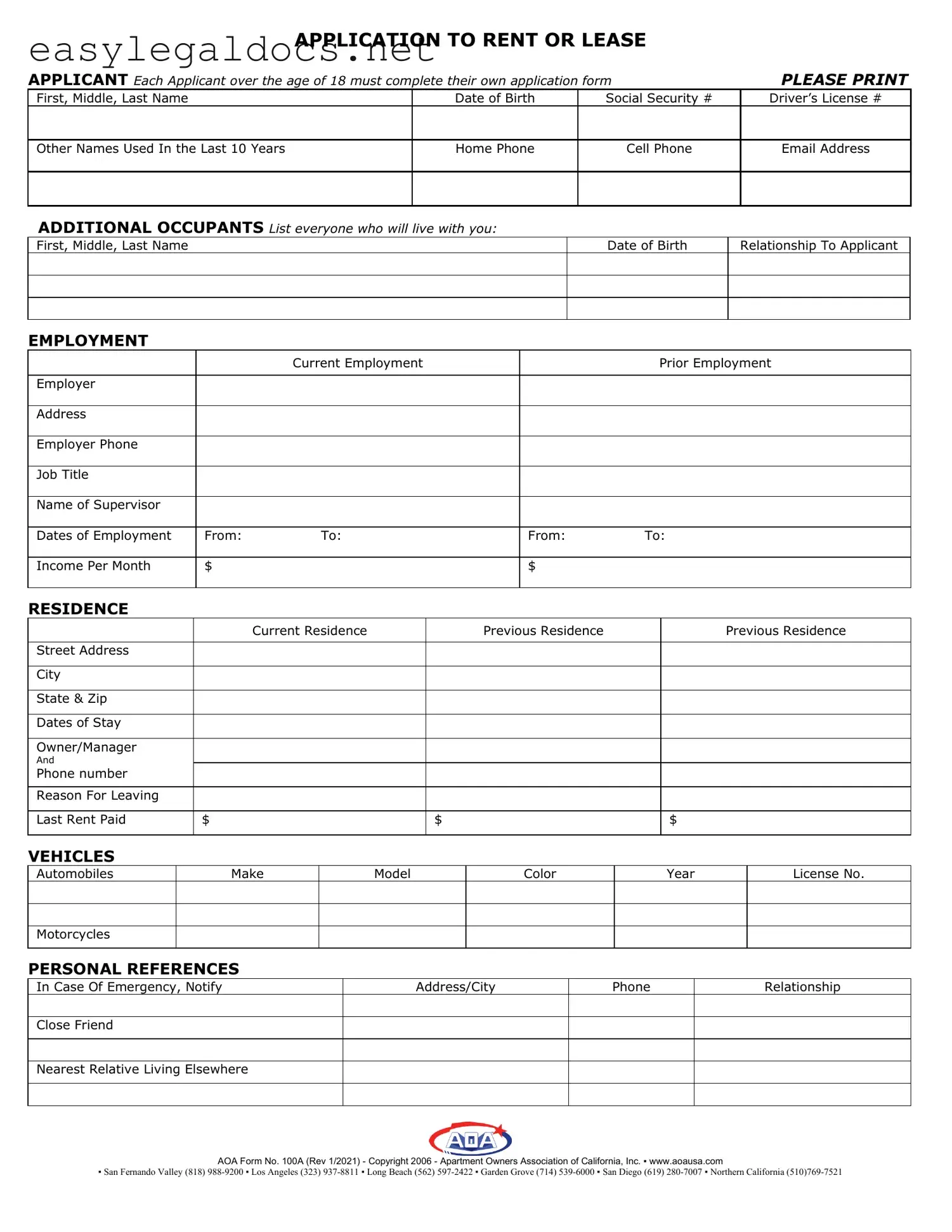 Download Aoa 100A Form