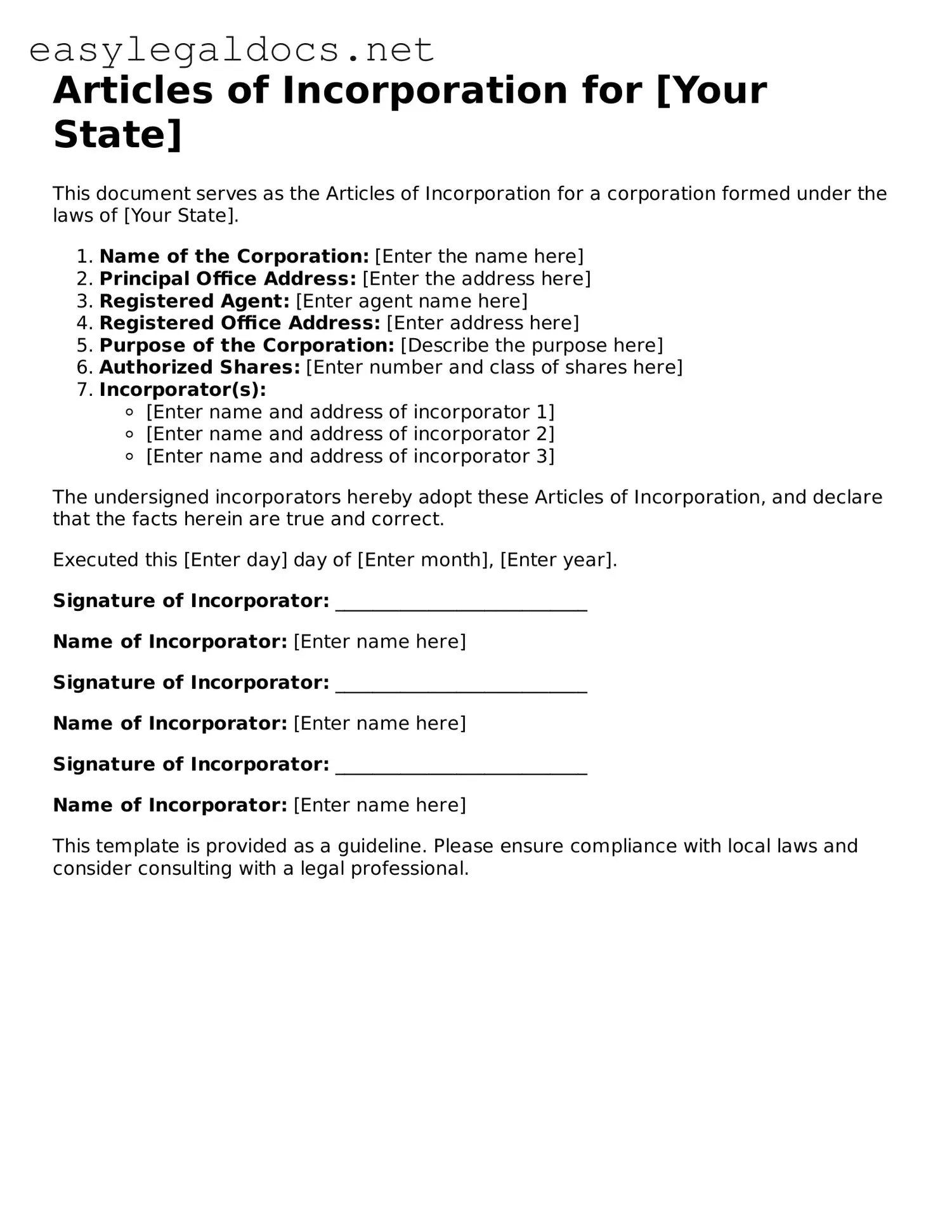 Printable Articles of Incorporation Form