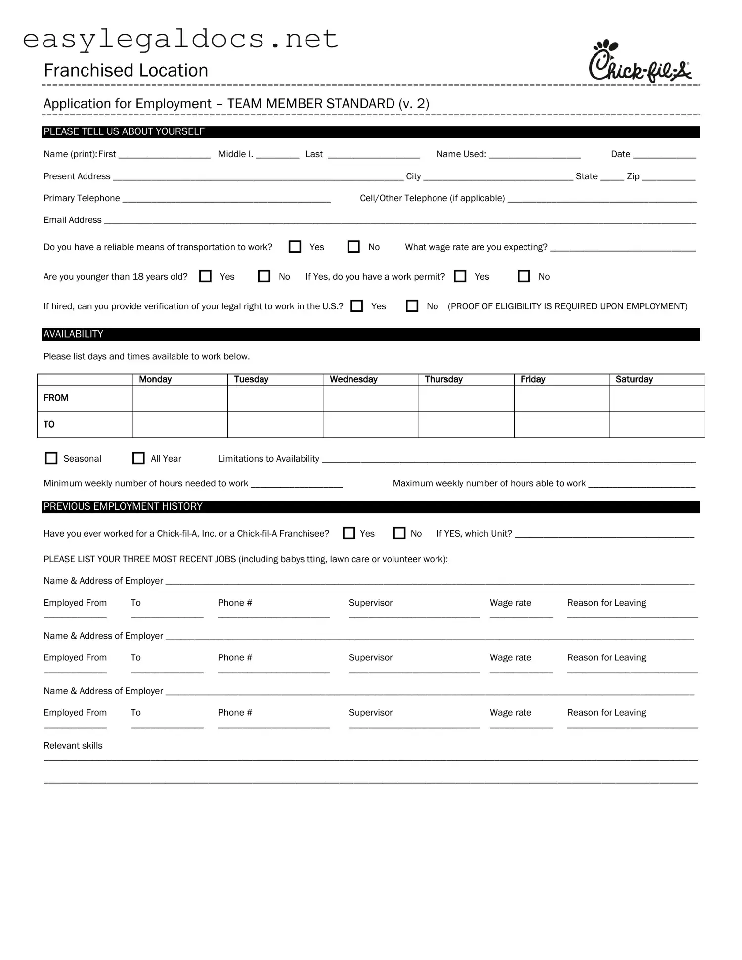 Download Chick Fil A Job Application Form