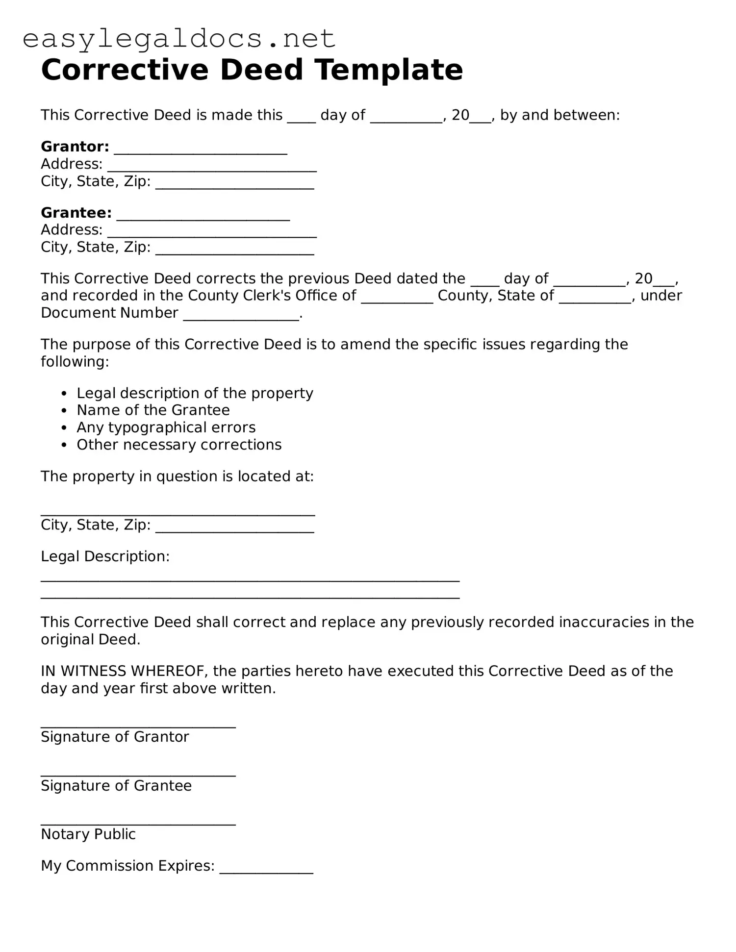 Printable Corrective Deed Form