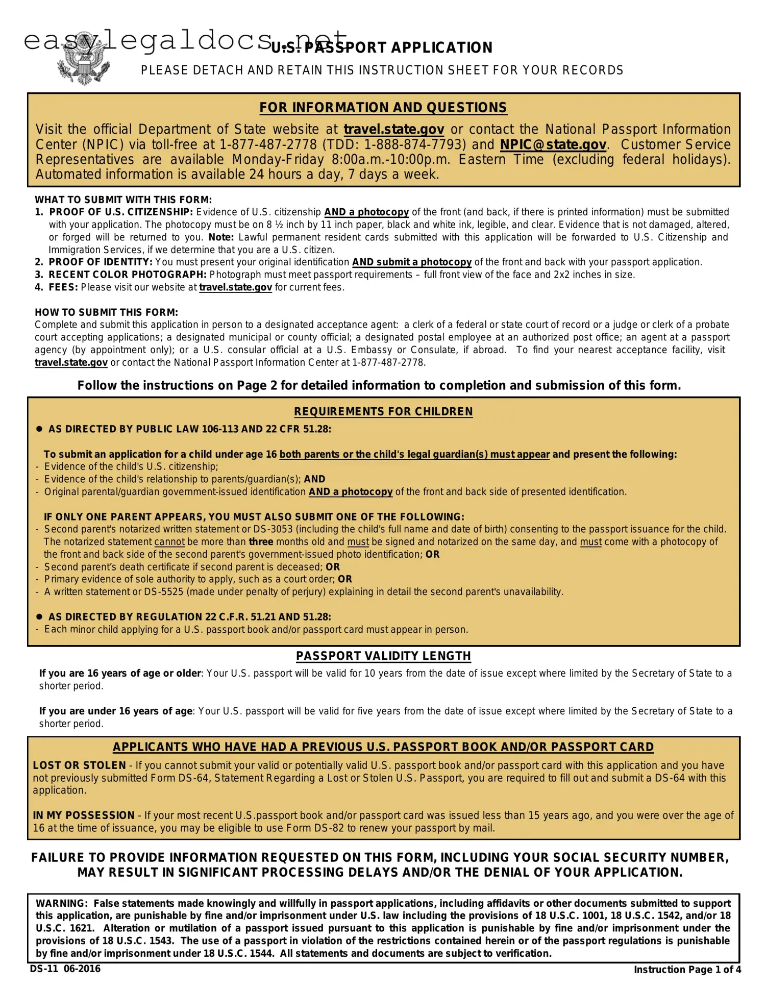 Download DS-11 U.S. Passport application Form
