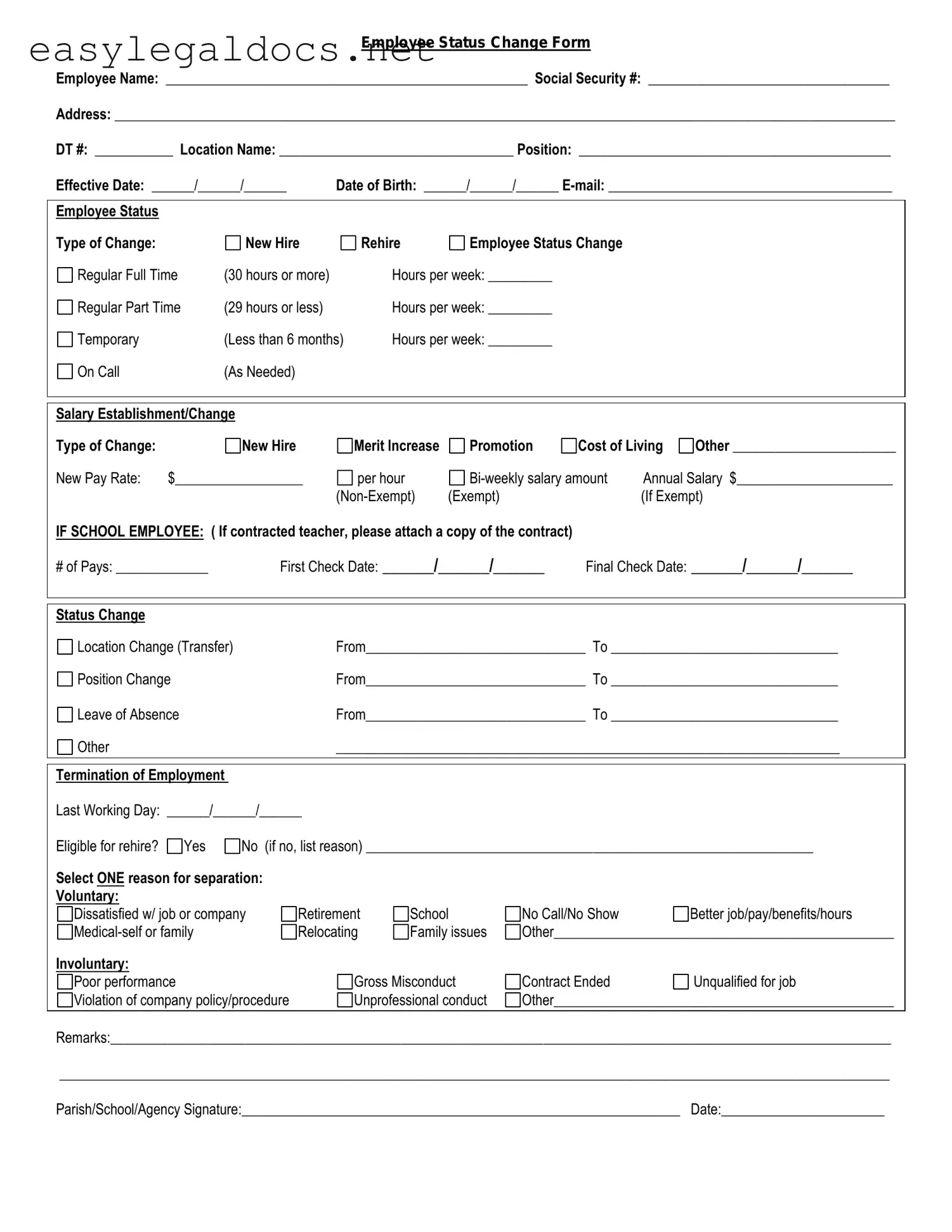 Download Employee Status Change Form