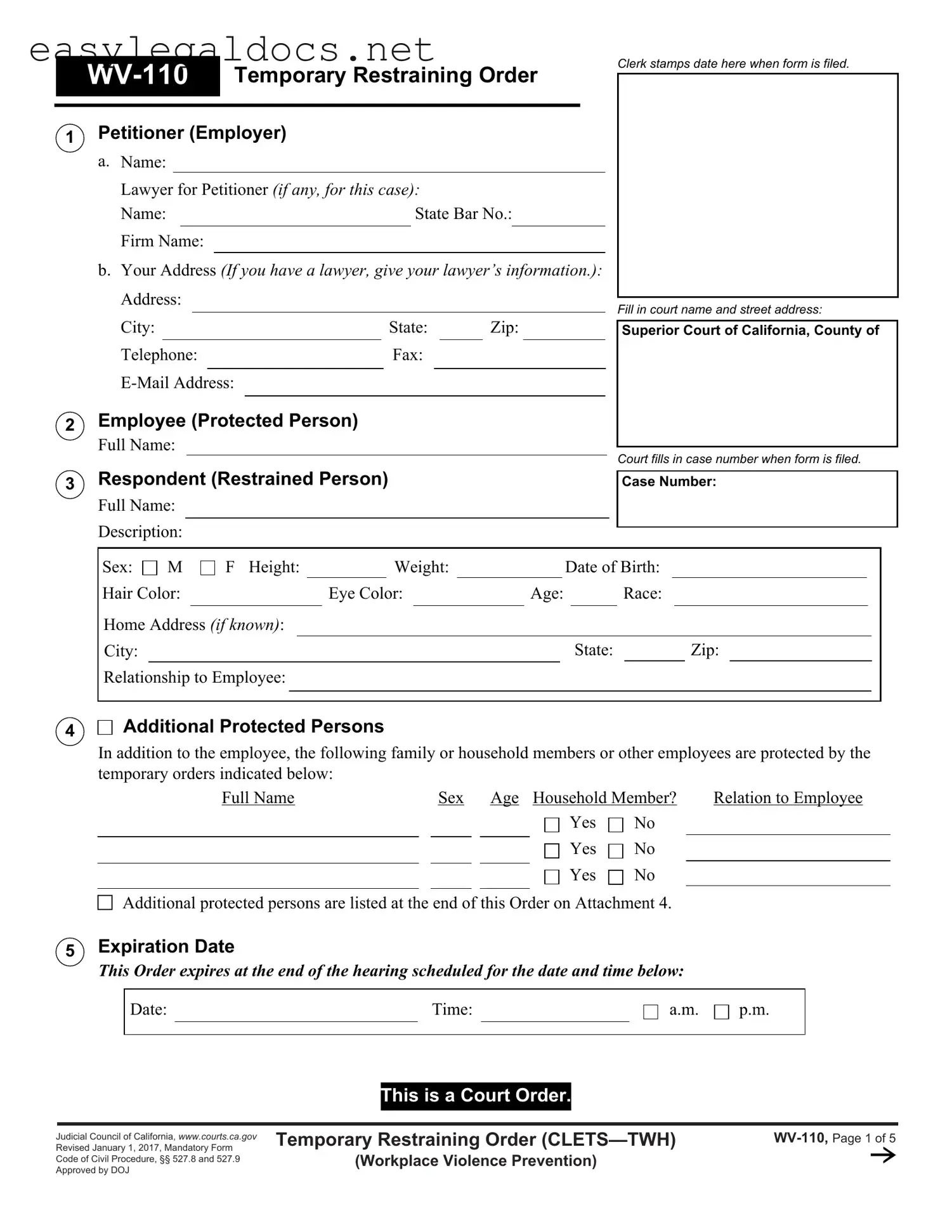 Download Fake Restraining Order Form