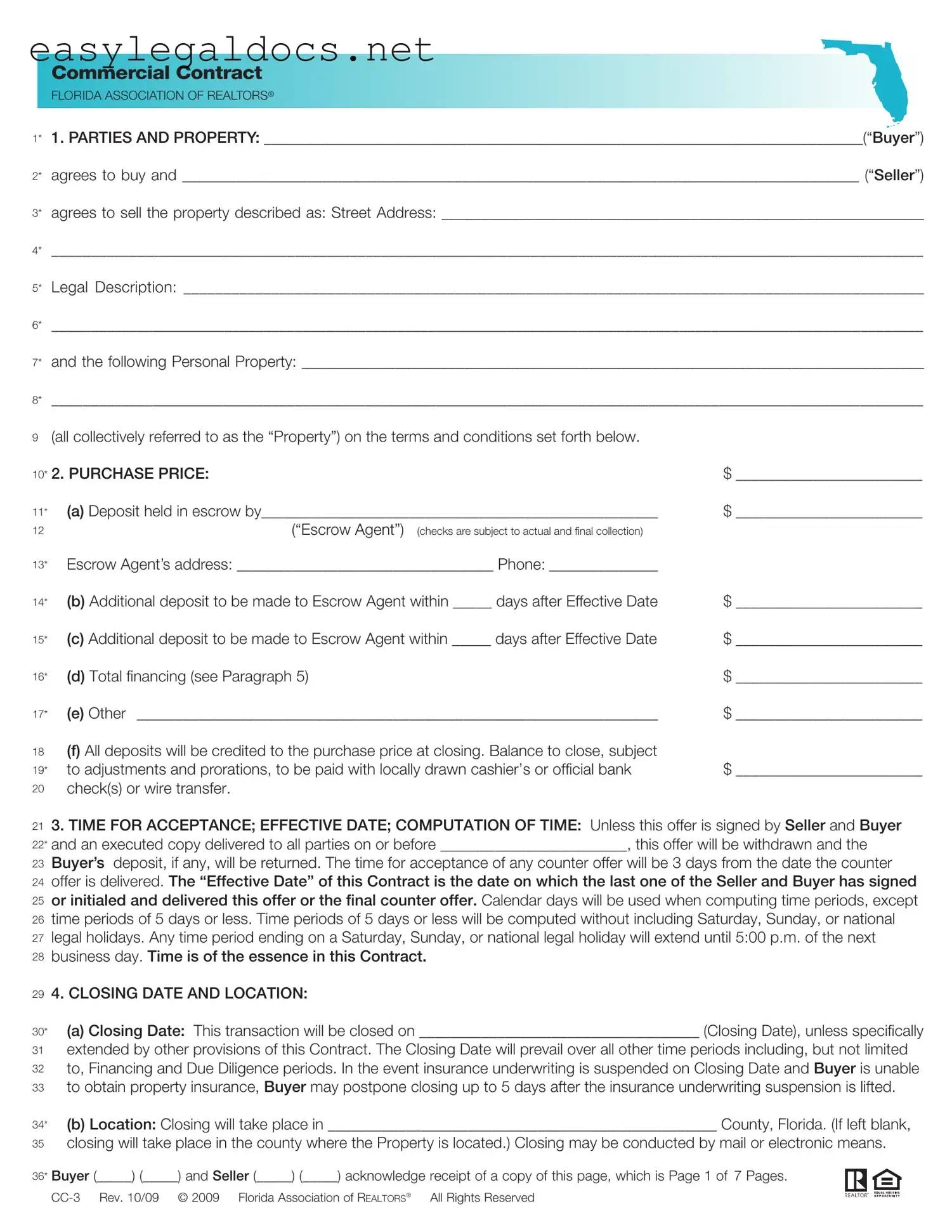 Download Florida Commercial Contract Form