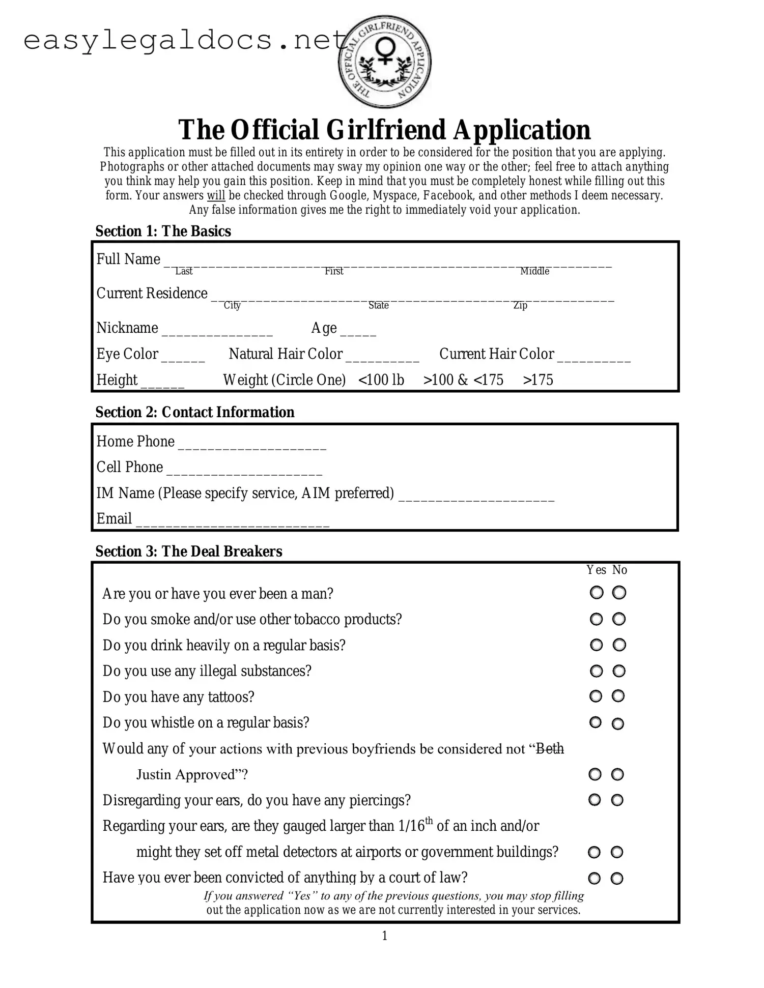 Download Girlfriend Application Form
