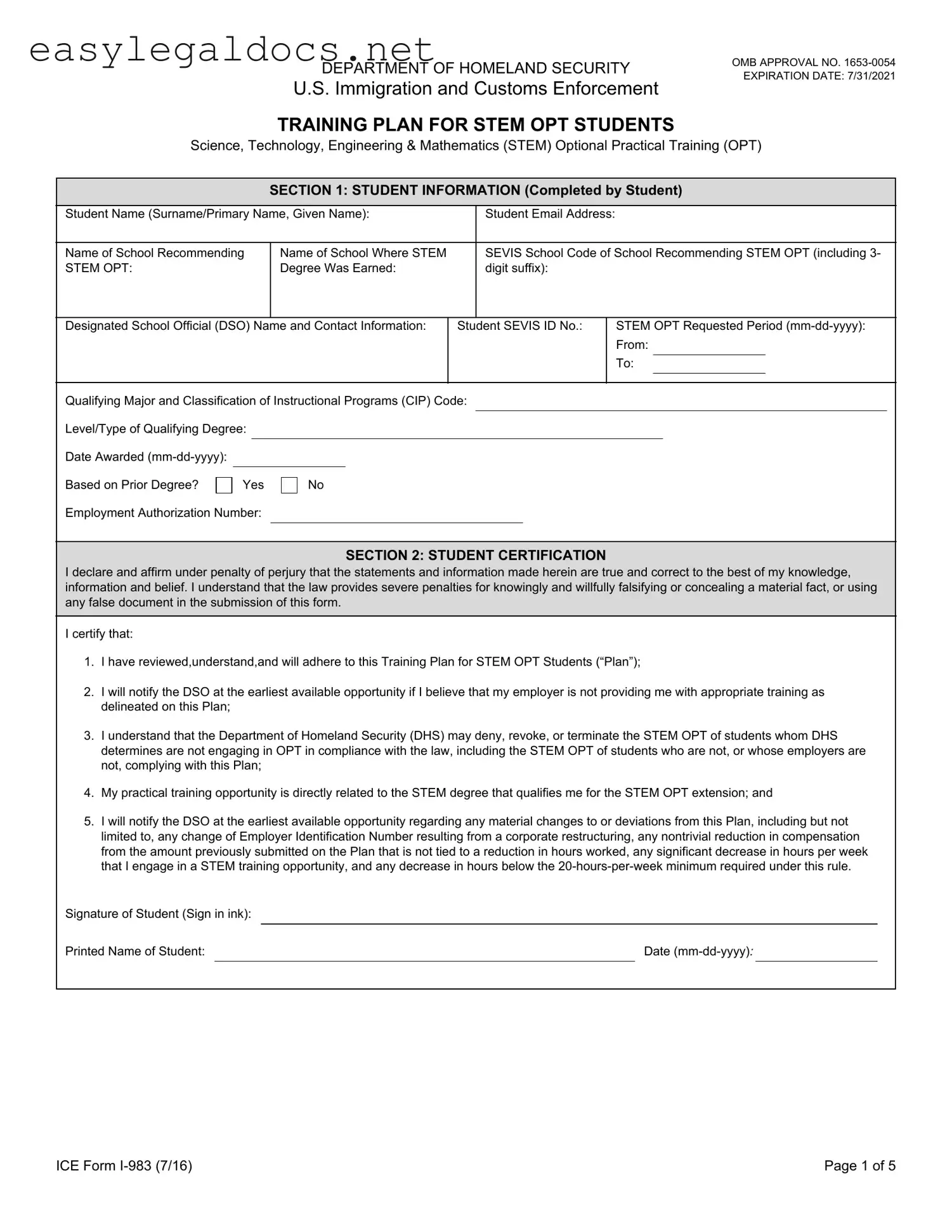 Download ICE I-983 Form
