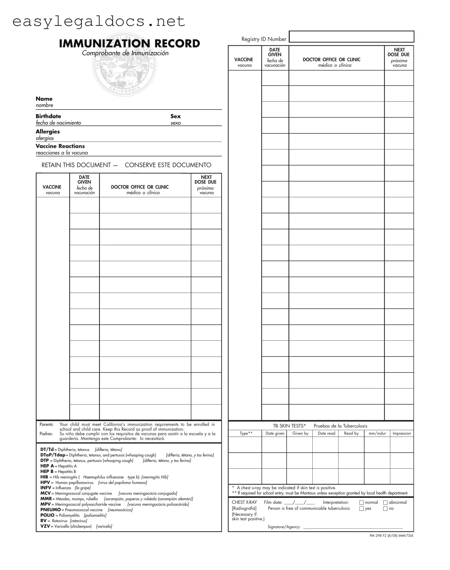 Download Immunization Record Form