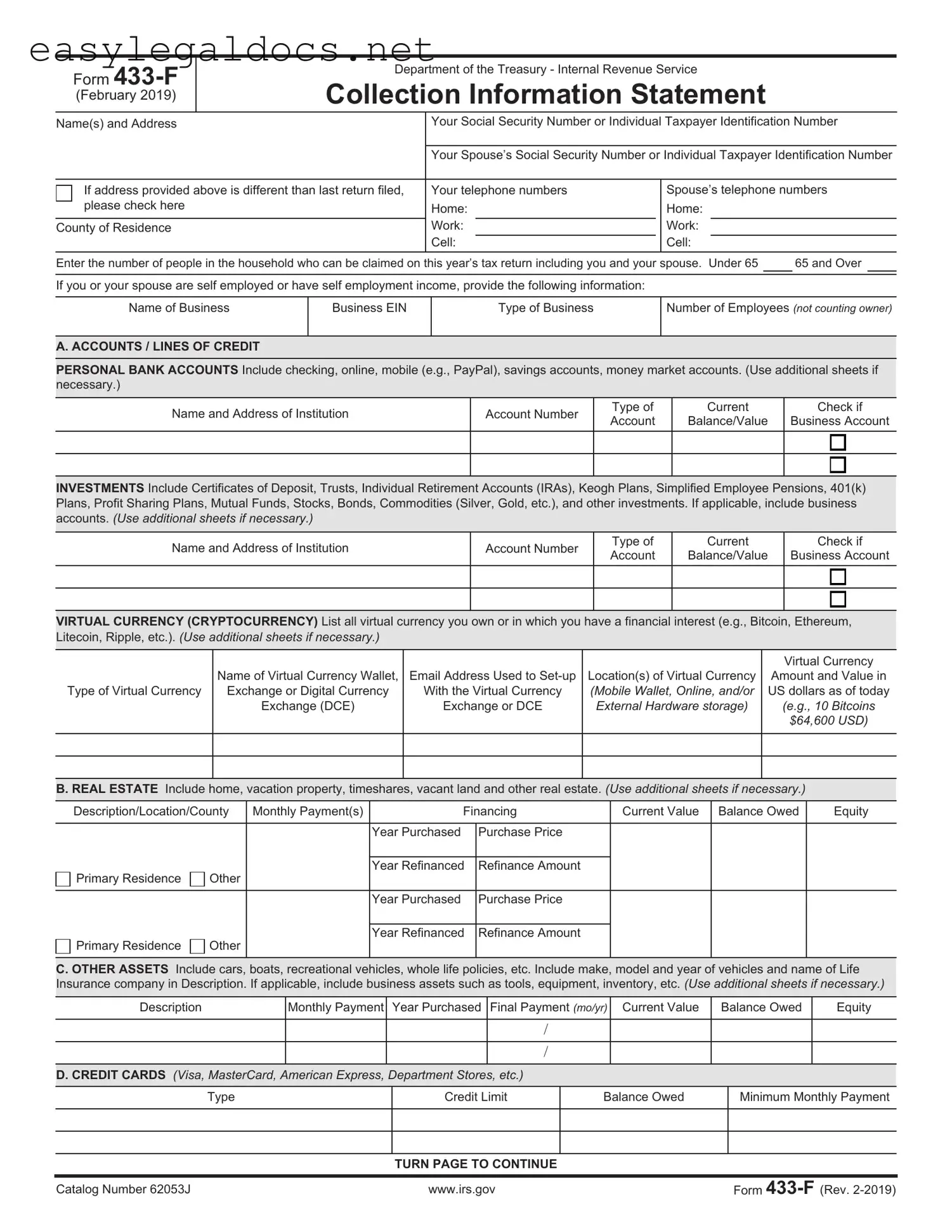 Download IRS 433-F Form