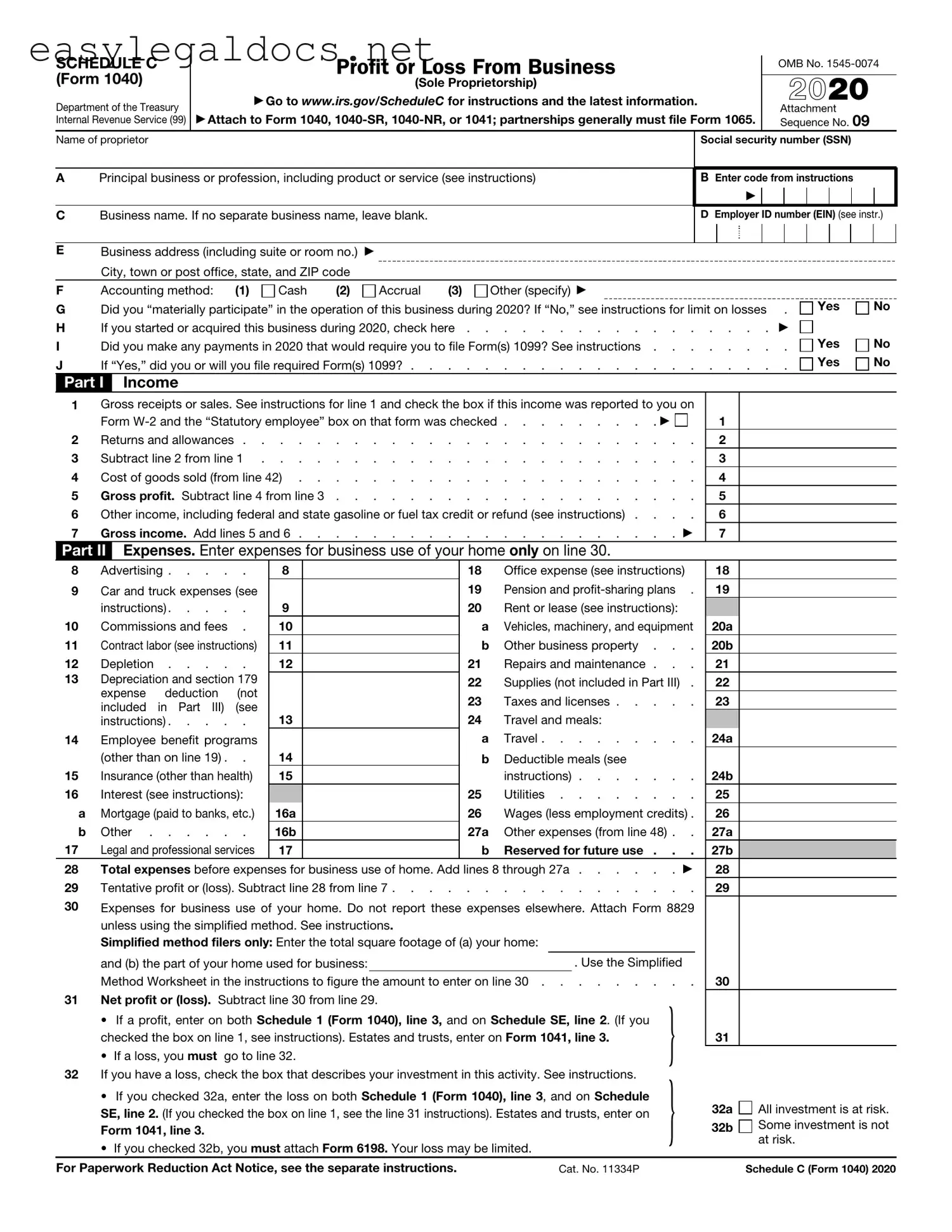 Download IRS Schedule C 1040 Form