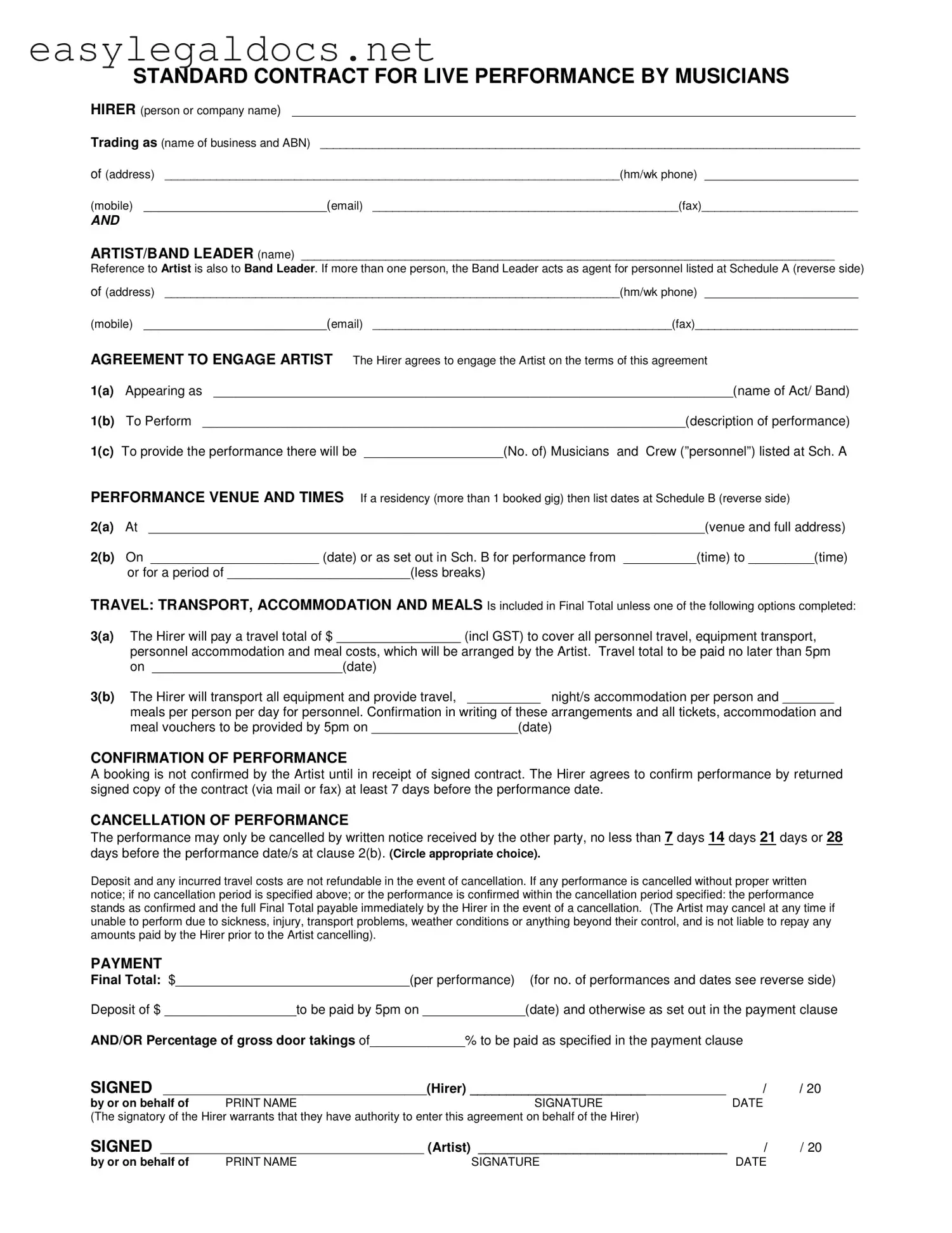 Download Live Performance Contract Form
