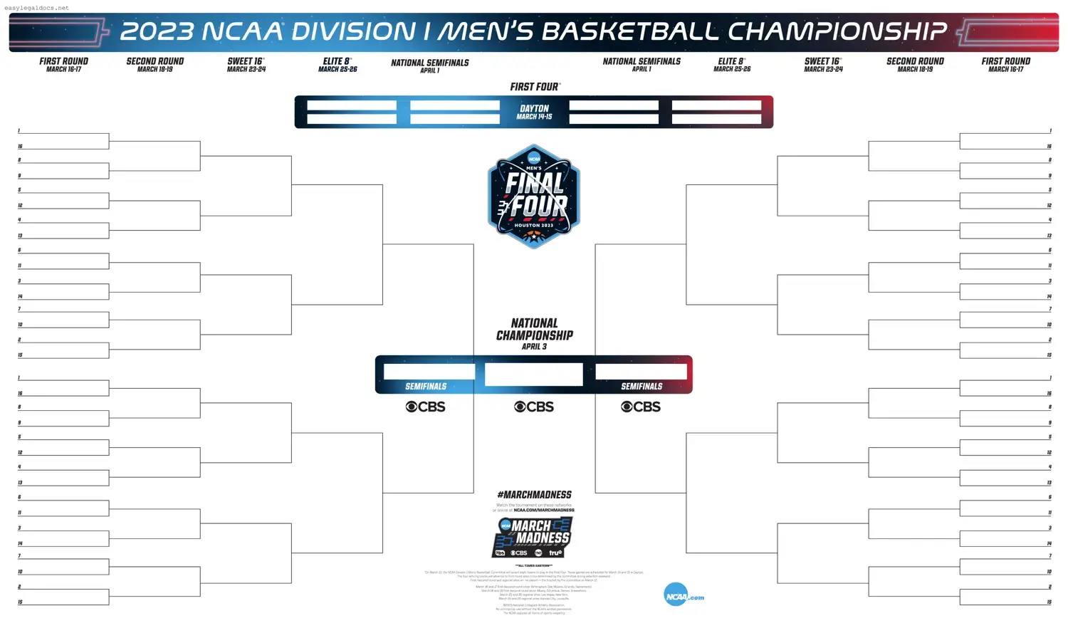 Download NCAA bracket Form