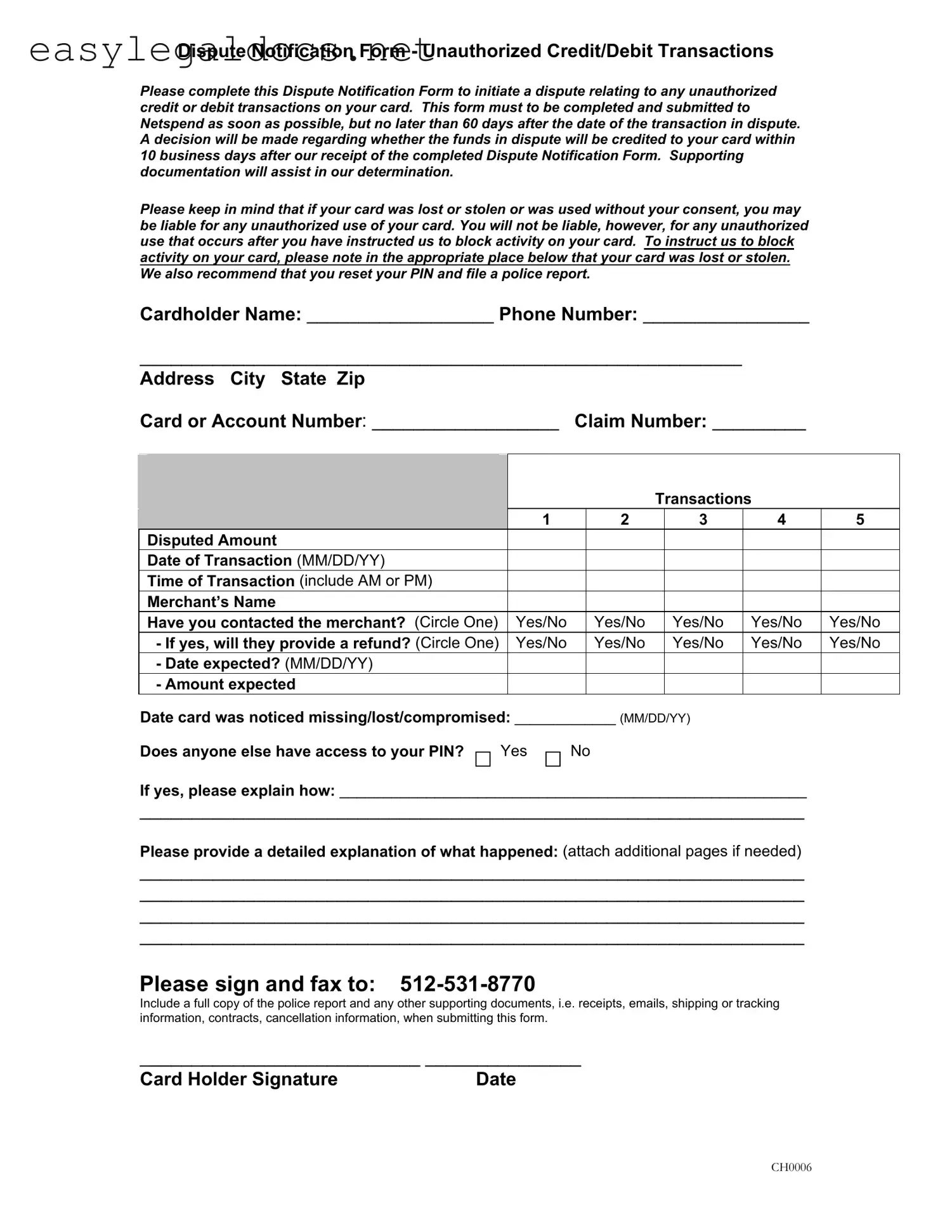 Download Netspend Dispute Form