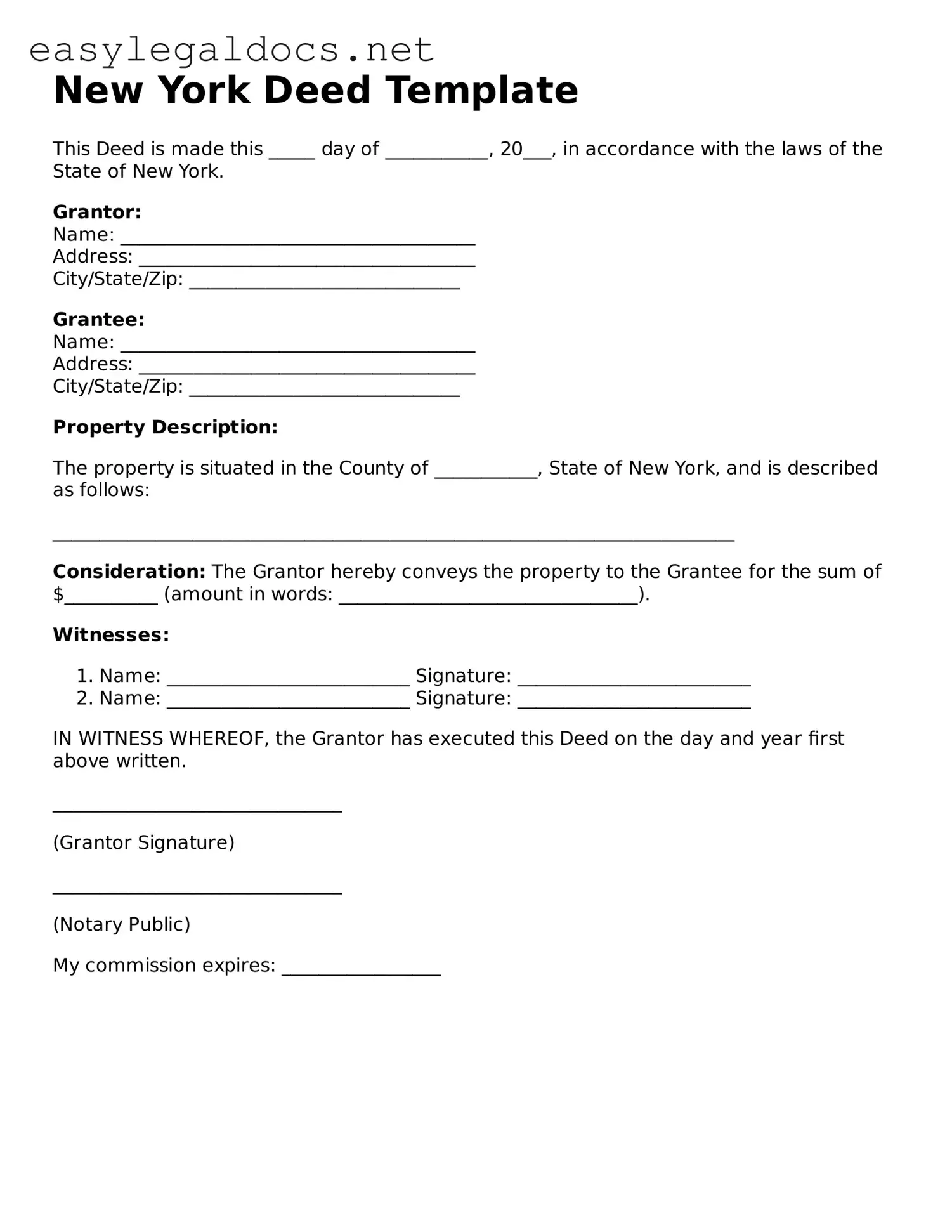 Blank  Deed Form for New York