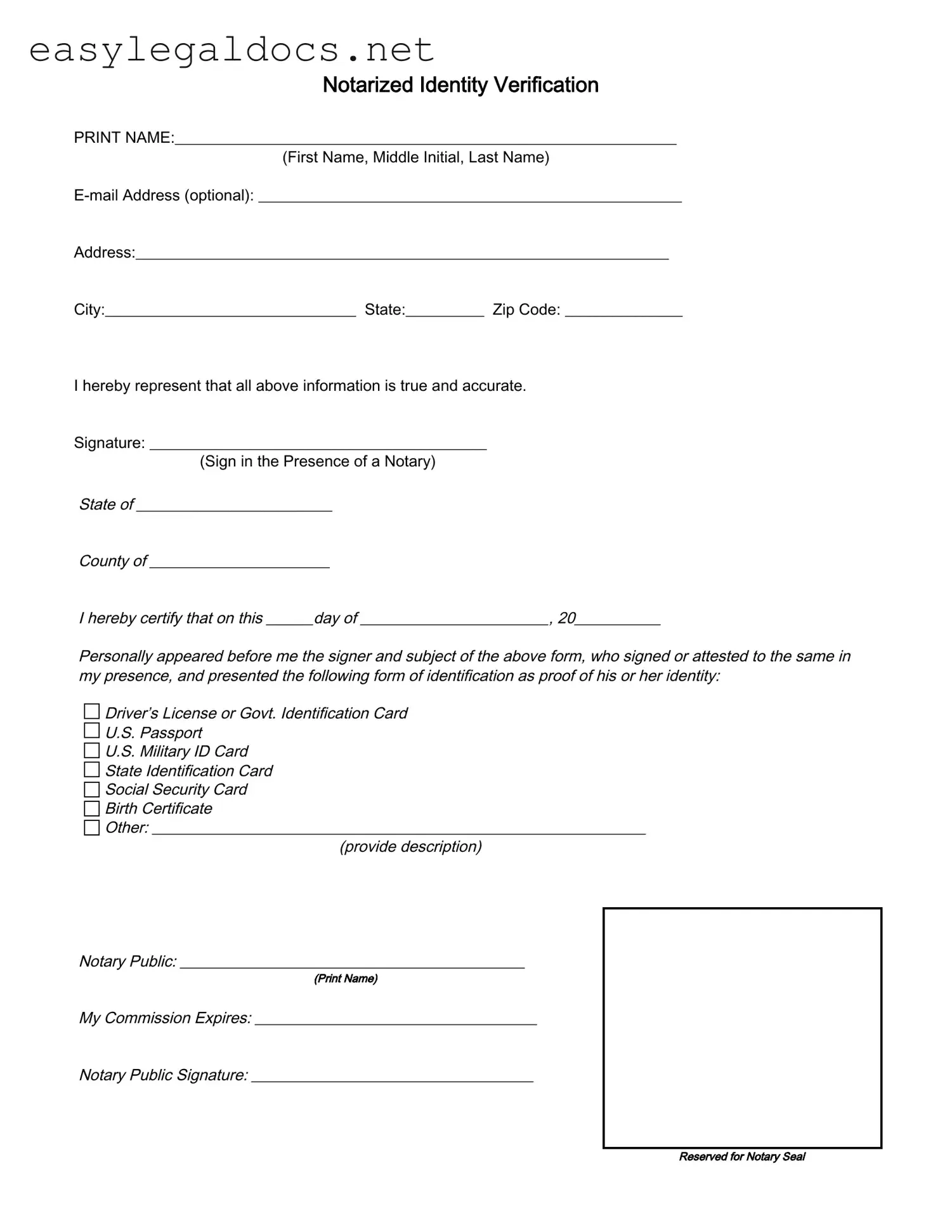 Download Notarized Identity Verification Form