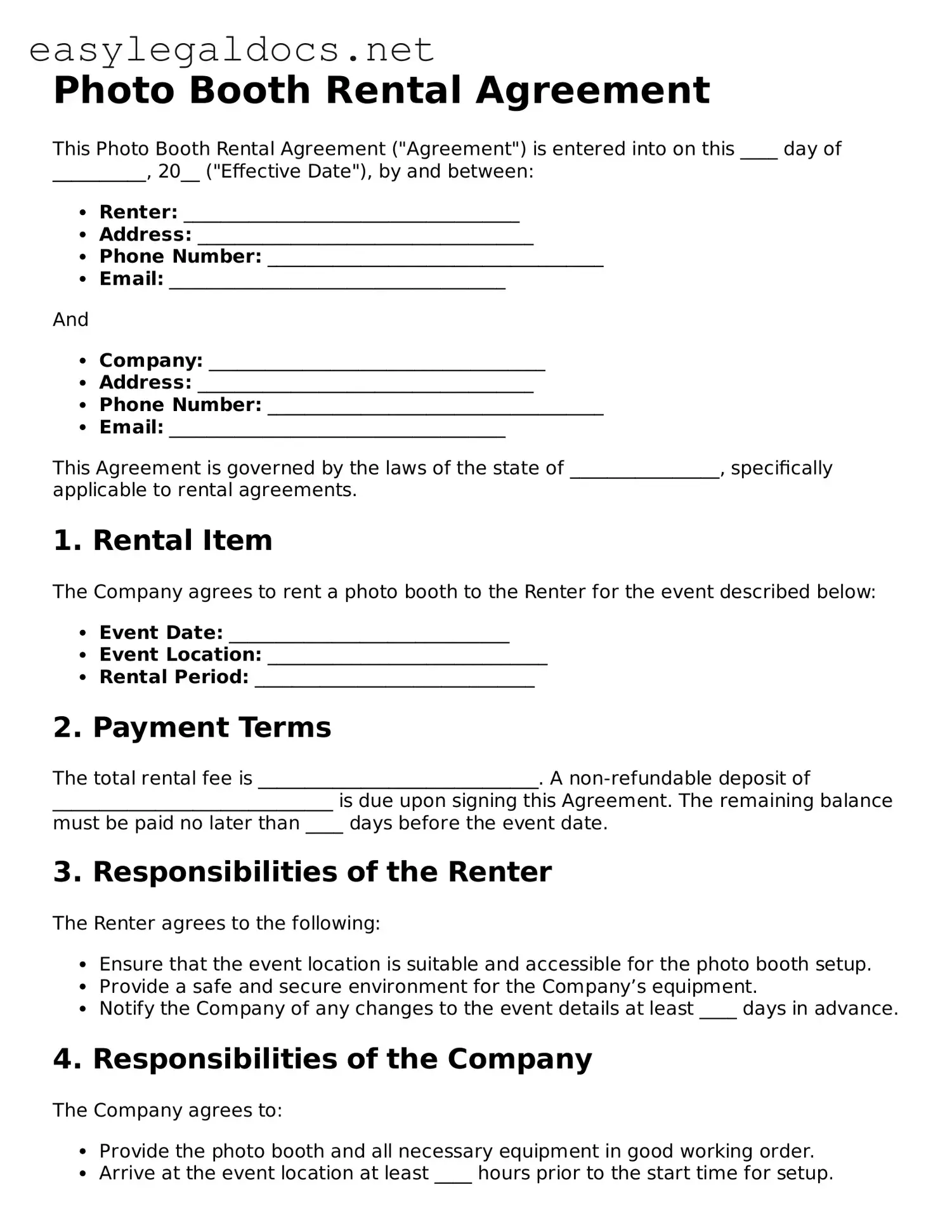 Printable Photo Booth Rental Agreement Form