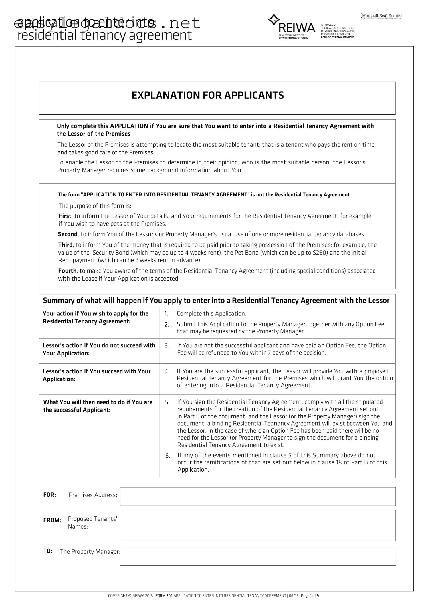 Download Reiwa Tenancy Application Form