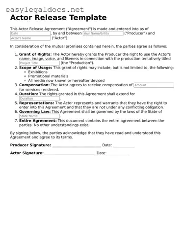 Printable Actor Release Form