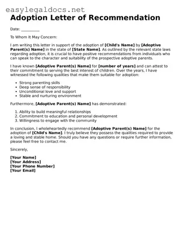 Printable Adoption Letter of Recommendation Form