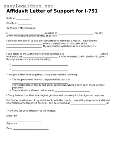 Printable Affidavit Letter of Support for I-751 Form