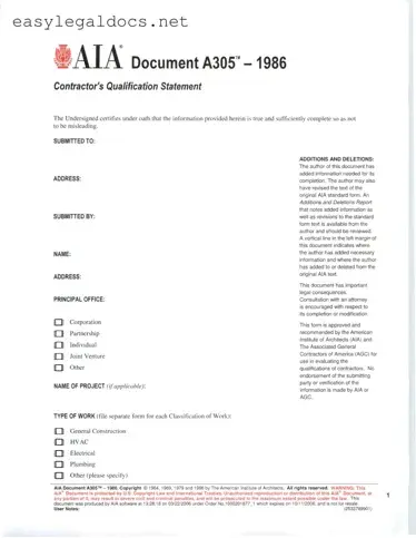 Download AIA A305 Form