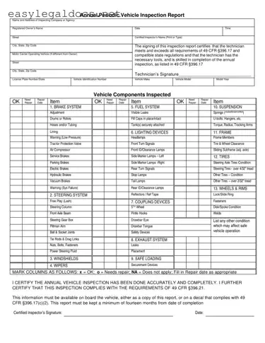 Download Dot Vehicle Inspection Form