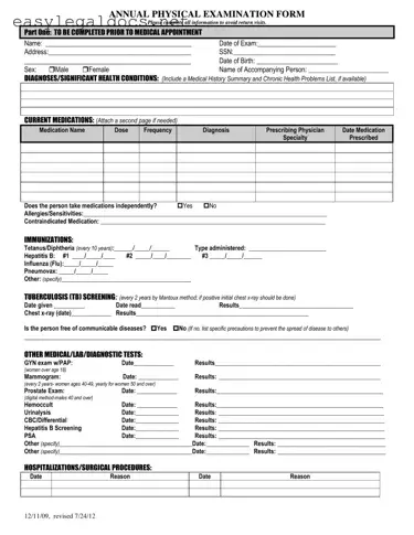 Download Annual Physical Examination Form