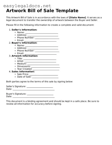 Printable Artwork Bill of Sale Form