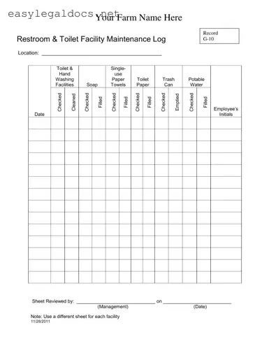 Download Bathroom Cleaning Log Sheet Form