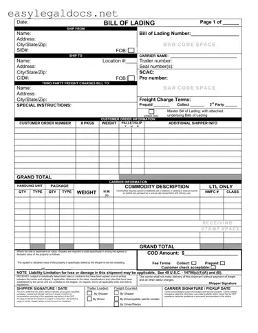 Download Bill of Lading with a Supplement Form