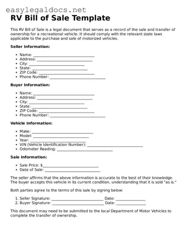 Printable RV Bill of Sale Form