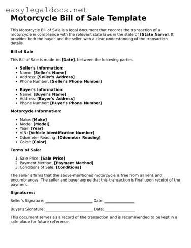 Printable Motorcycle Bill of Sale Form