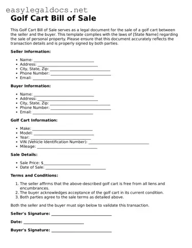 Printable Golf Cart Bill of Sale Form