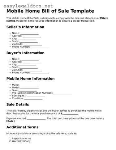 Printable Mobile Home Bill of Sale Form