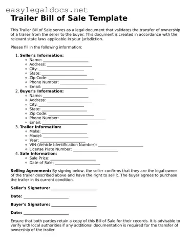Printable Trailer Bill of Sale Form
