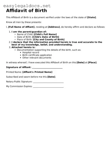 Printable Affidavit of Birth Form