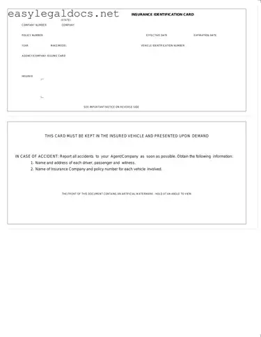 Download Auto Insurance Card Form
