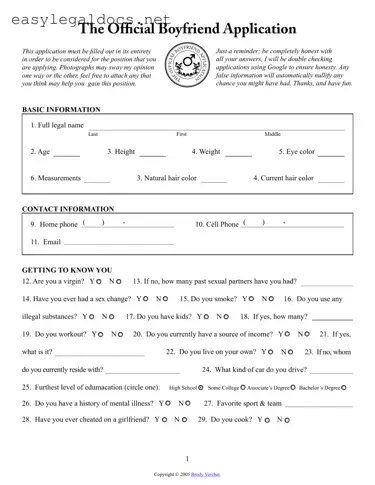 Download Boyfriend application form Form