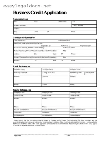 Download Business Credit Application Form