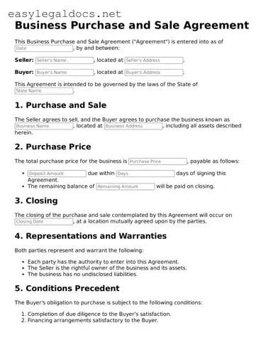 Printable Business Purchase and Sale Agreement Form