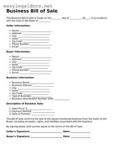 Printable Business Bill of Sale Form
