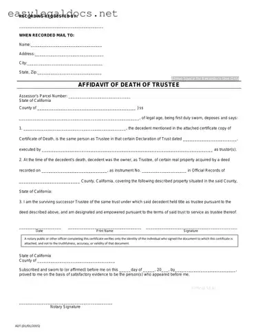 Download California Affidavit of Death of a Trustee Form
