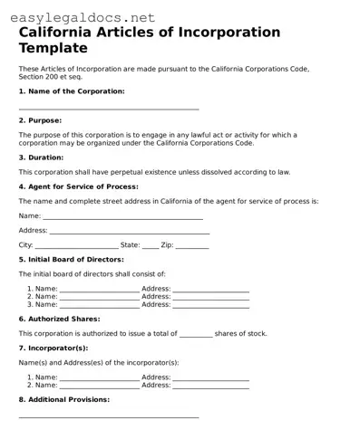 Blank  Articles of Incorporation Form for California