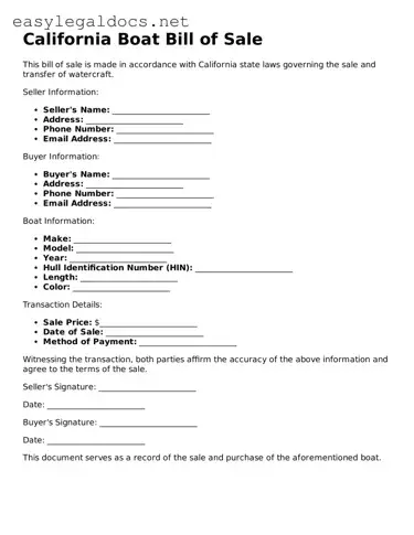 Blank  Boat Bill of Sale Form for California