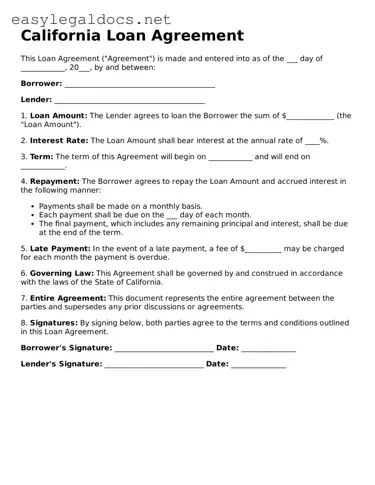 Blank  Loan Agreement Form for California