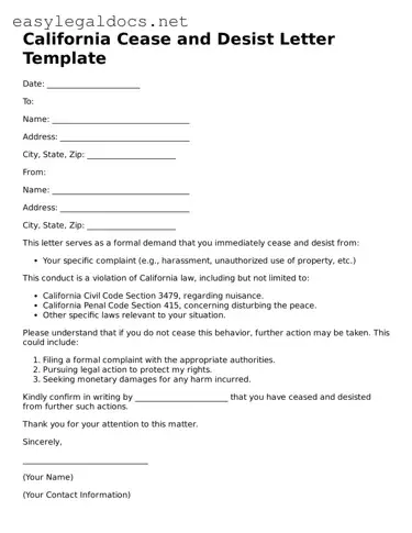 Blank  Cease and Desist Letter Form for California
