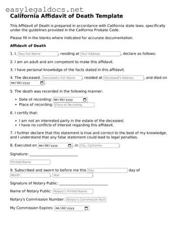 Blank  Affidavit of Death Form for California