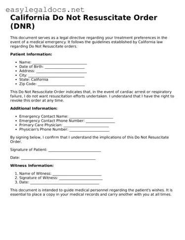 Blank  Do Not Resuscitate Order Form for California