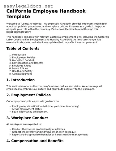 Blank  Employee Handbook Form for California
