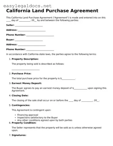 Blank  Land Purchase Agreement Form for California